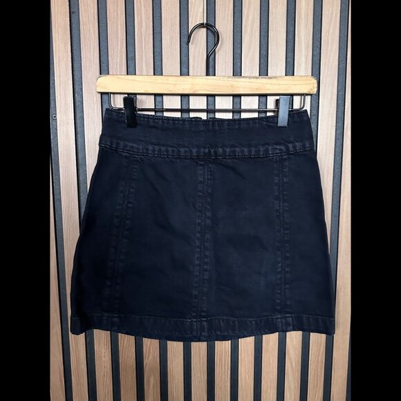 Free People Mini Skirt 0 / XS Womens Black Denim Jean Stretch Back 1/4 Zip - Picture 1 of 7